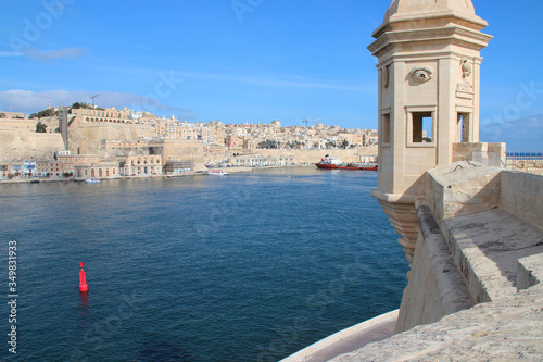 watchtower in the gardjola gardens in senglea, valletta and mediterranean coast in malta photo