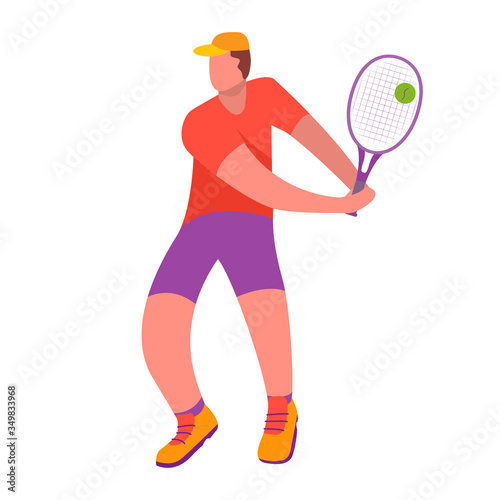 Tennis player man hitting ball with racket.A male athlete doing sport.Vector illustration isolated on white background. © dukesn