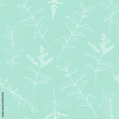 Wallpaper Mural A bunch of plant leaves drawn by hand with contour lines. A set of foliage of different sizes and shapes. Realistic vector illustration. seamless pattern Torontodigital.ca