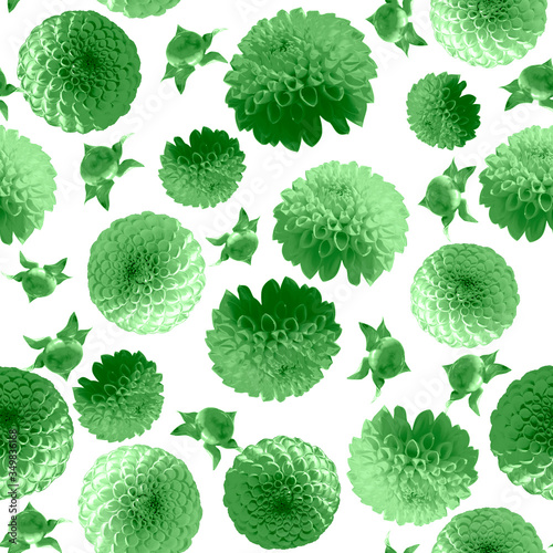 Green flowers seamless pattern on white background