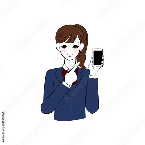 スマホを指差す女子学生