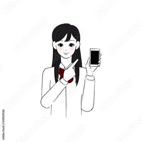 スマホを指差す女子学生
