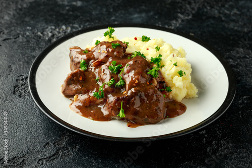 Εκτύπωση καμβά Fried Liver in gravy with mashed potato