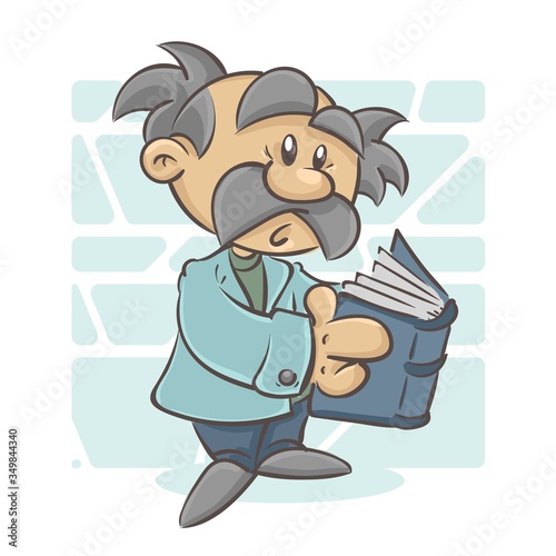 Cartoon scientist professor. A funny emotional character. Vector on a white background
