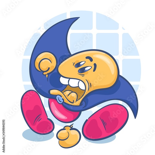 Cute cartoon character pill. Super hero. Vector illustration isolated on white background