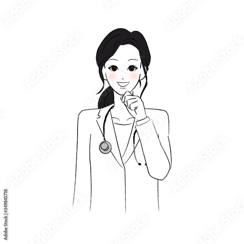 あごに手をあてて微笑む女性医師
