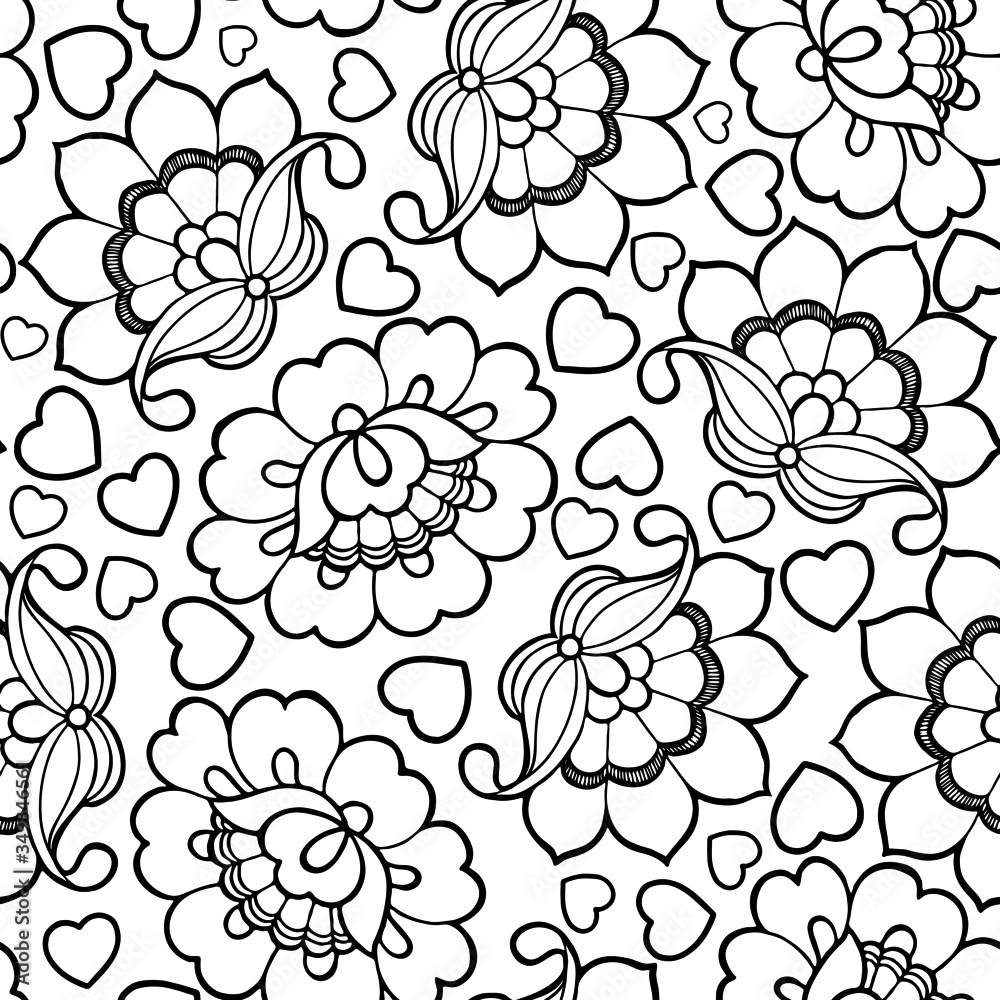 seamless pattern, linear pattern of stylized flowers and leaves, ethnic style, wallpaper and fabric ornament, wrapping paper, background for design seamless pattern, linear pattern of stylized flowers and leaves, ethnic style, wallpaper and fabric ornament, wrapping paper, background for design