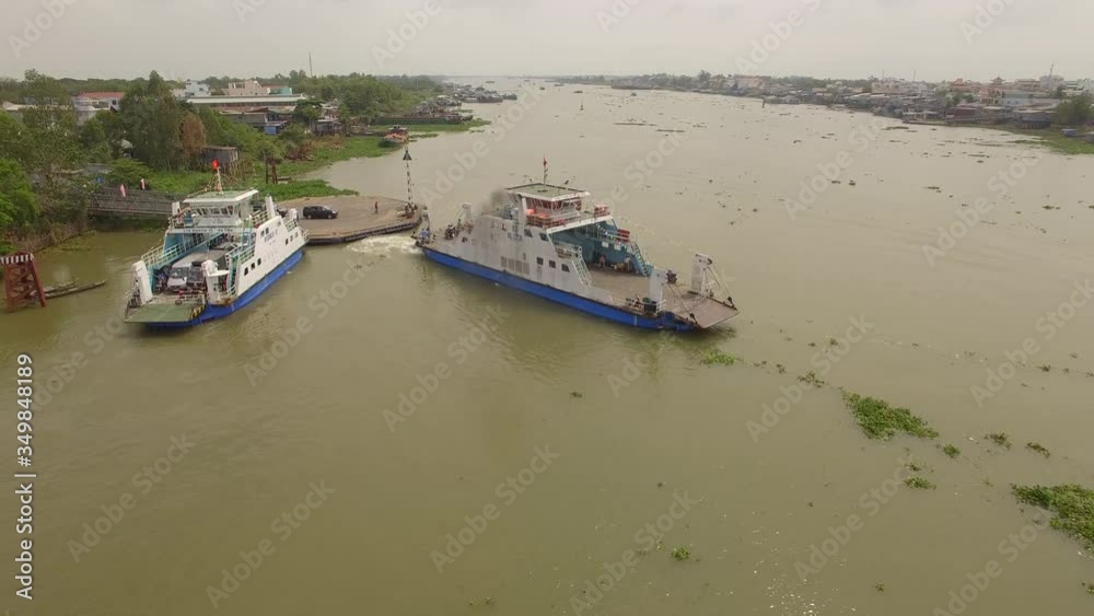 Aerial view floating boat life in Mekong River Delta in An Giang, Vietnam Aerial view floating boat life in Mekong River Delta in An Giang, Vietnam