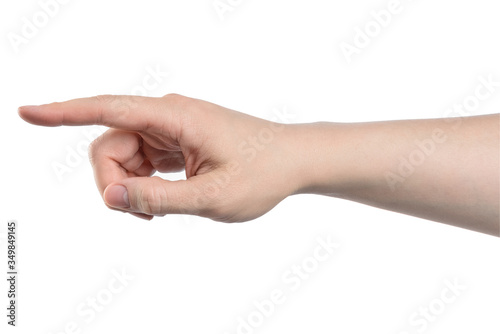 Male hand point finger, isolated with clipping path on white background