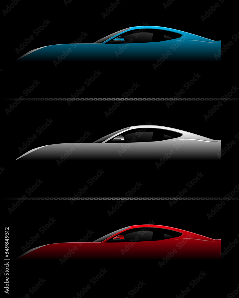 Auto Sport Car Logo Abstract Lines on Black Background Set. Vector illustration