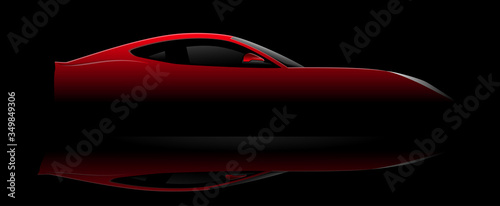Red Sport Car Logo Abstract Lines on Black Background. Vector illustration