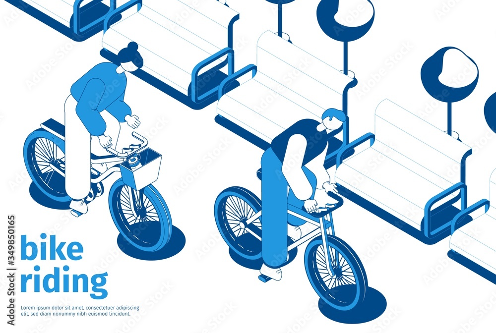 Riding Bikes Isometric Illustration