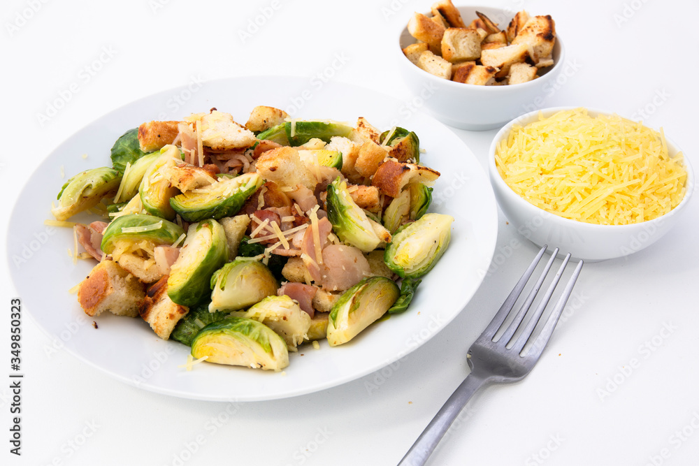 Roasted Brussel Sprouts, Bacon and Croutons Roasted Brussel Sprouts, Bacon and Croutons