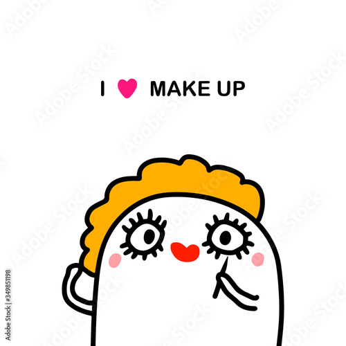 I love make up hand drawn vector illustration in cartoon doodle style woman