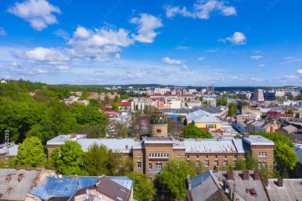Fototapeta premium Aerial view on Beth Hulim Jewish Hospital of Jacob Rappoport in Lviv, Ukraine from drone