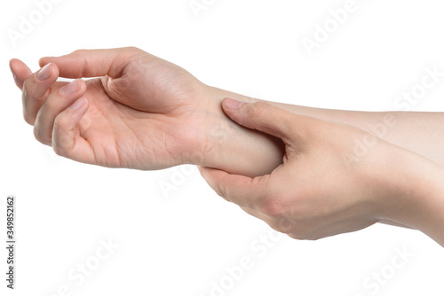 Male hand checking pulse, isolated with clipping path on white background