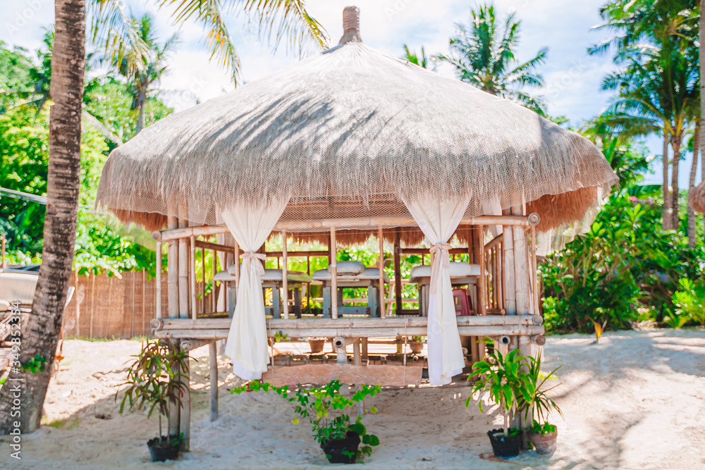 Massage exotic pavilion on the tropical beach Massage exotic pavilion on the tropical beach