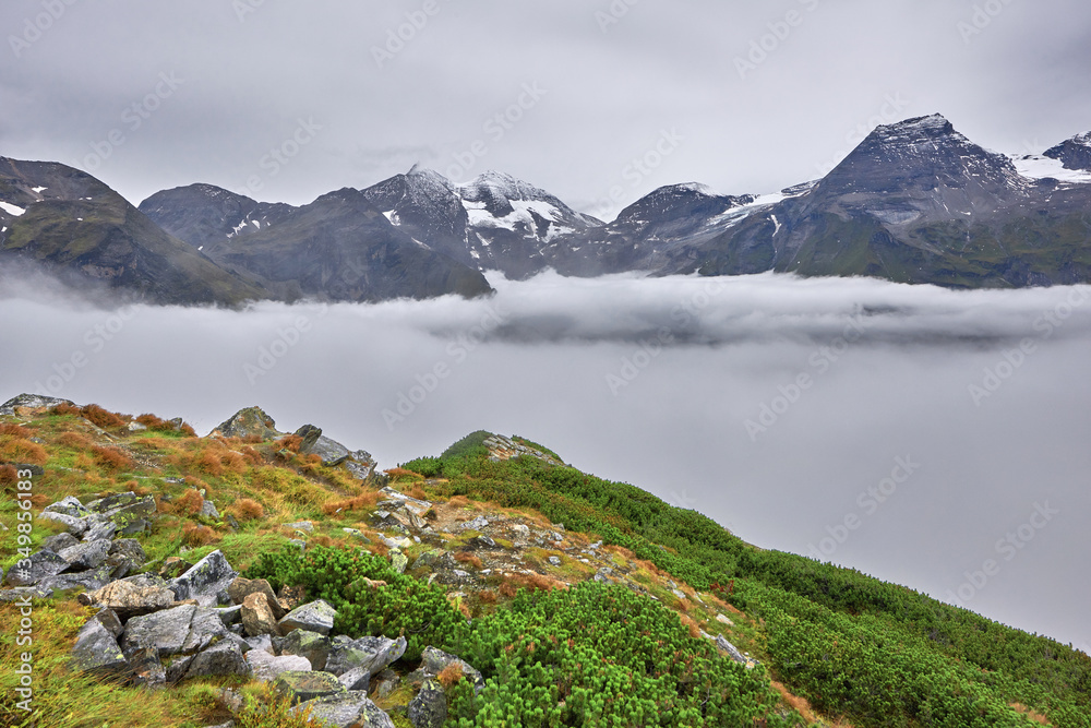 Over the clouds on Grossglockner alpine pass
