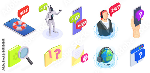 Customer Service Isometric Isolated Icon Set