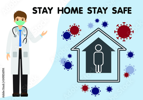 Coronavirus (COVID-19)preventions. Doctor explain Infographics, People detained in the house against the corona virus concept 2019 or Covid-19