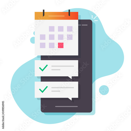 Mobile phone calendar and important deadline date task list or smartphone with event appointment vector flat cartoon icon, illustrated online agenda scheduled on cellphone modern design isolated image