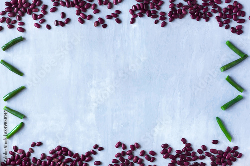 red beans, green beans on the table, place for text in the center