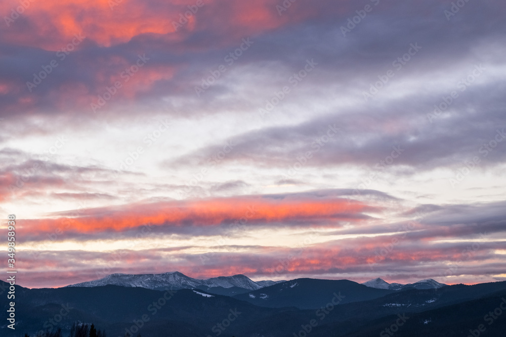 sunset over the carpathian mountains