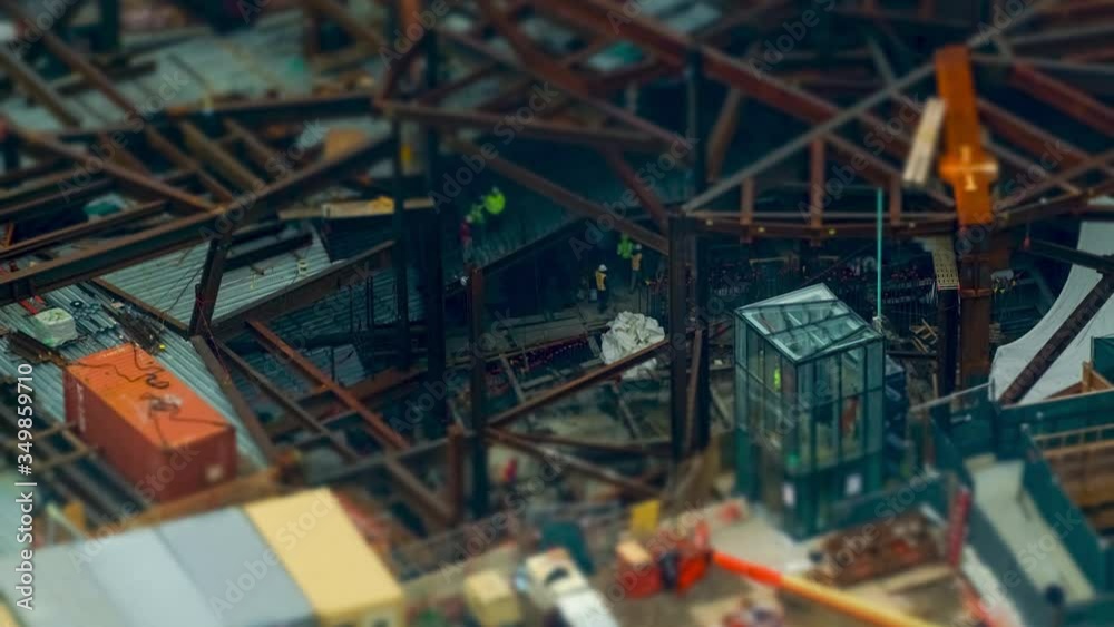 Miniature time lapse at construction area  in downtown Manhattan,New York City