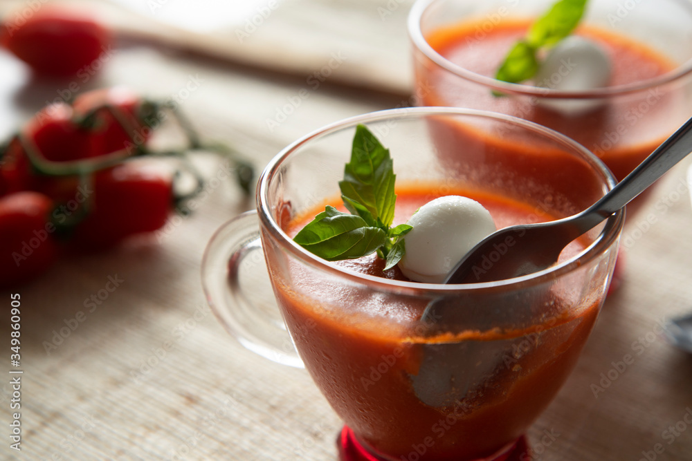 Tomato and mozzarella in a glass exquisite cusine Tomato and mozzarella in a glass exquisite cusine