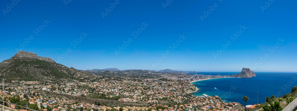 Naklejka premium Beaches of Calpe and natural park of Penyal d'Ifac on background, Spain
