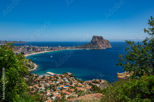 Beaches of Calpe and natural park of Penyal d'Ifac on background, Spain