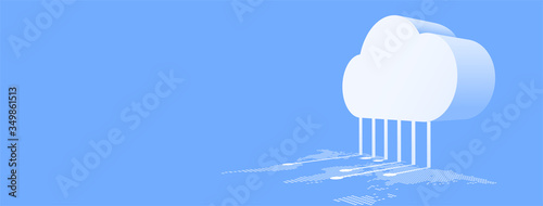 3d Cloud computing service with global map. Digital technology banner background.