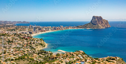 Beaches of Calpe and natural park of Penyal d'Ifac background, Spain photo