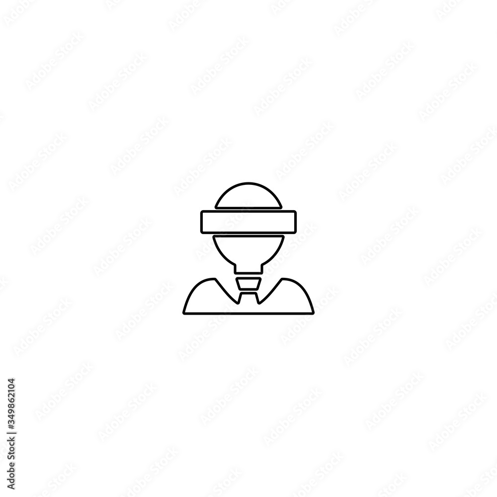 Man wearing a virtual reality headset. Line icon design for innovative tech concept.