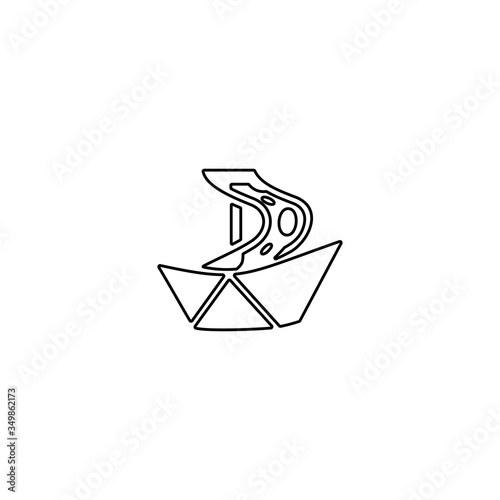 Banknote swimming on paper boat. Line icon design.