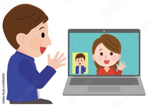 オンライン婚活　男女　男側　イラスト