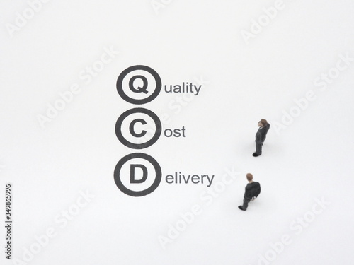 QCD concept image.(Quality,Cost,Delivery text on white background.) photo