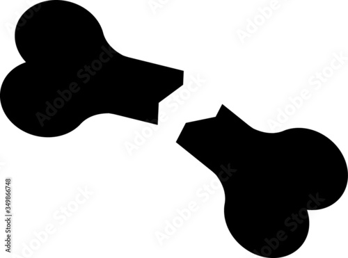 Broken in half bone vector icon, pet dog, forensics icon