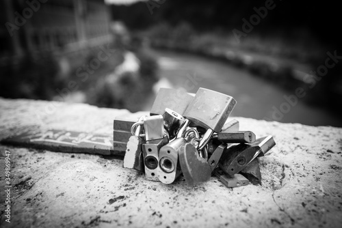 Love padlocks on a bridge in Rome.