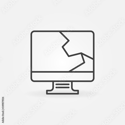 Broken Computer Display outline icon. Vector Cracked Desktop Screen linear sign