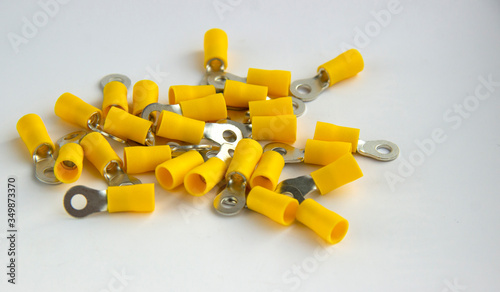 electrical crimp terminal connector. metal terminals isolated on white background