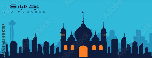 beautiful ied mubarak banner - Islamic calligraphy of text eid mubarak translate (Blessed eid)