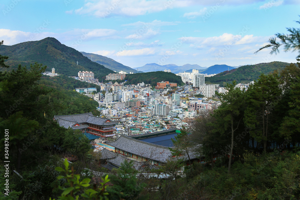 Samgwangsa Temple and view of Busan, South Korea