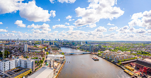 Aerial view of Thames in Fullham in the morning, London, UK photo