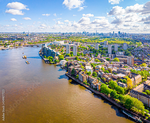 Aerial view of Thames in Fullham in the morning, London, UK photo