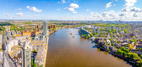 Aerial view of Thames in Fullham in the morning, London, UK photo