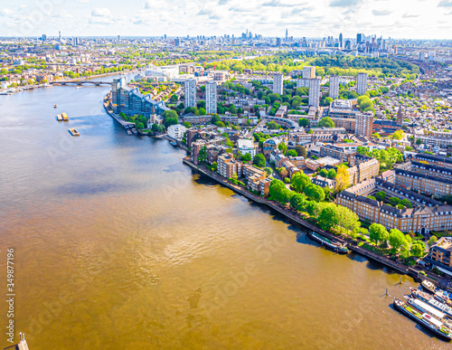 Aerial view of Thames in Fullham in the morning, London, UK photo