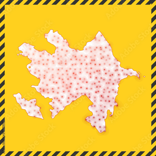 Azerbaijan closed - virus danger sign. Lockdown country icon. Black striped border around map with virus spread concept. Vector illustration.