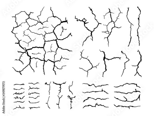 details lots element of broken crack  lines on ground against white background