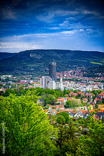 City center of Jena in Thuringia from the forest